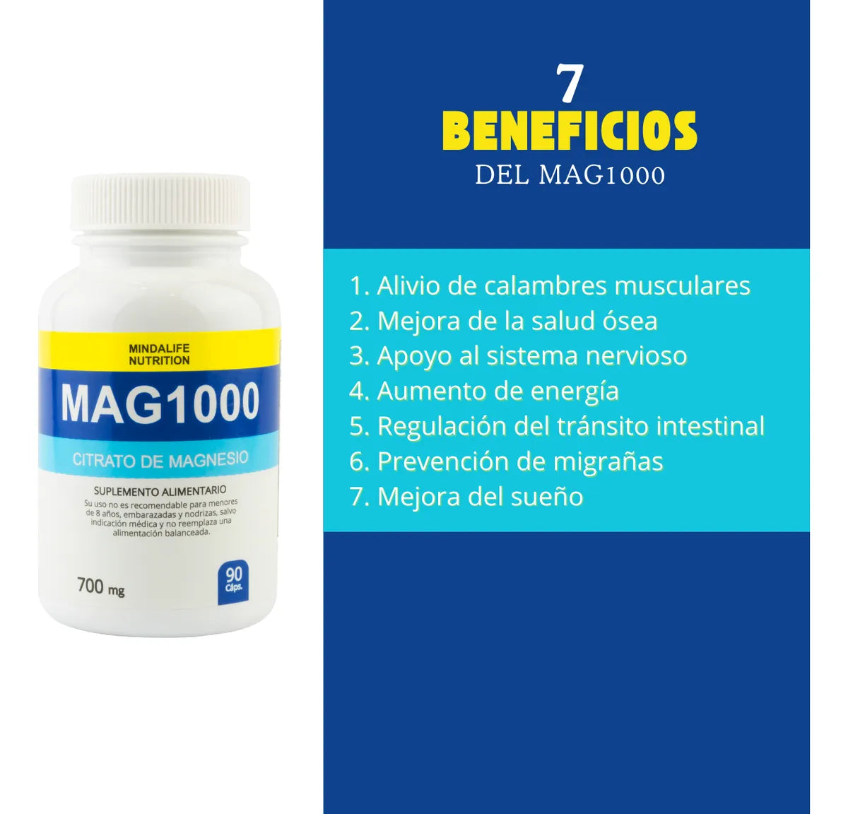 🌿 Mag1000 Citrato de Magnesio – Máxima Absorción para Deportistas y Adultos Activos